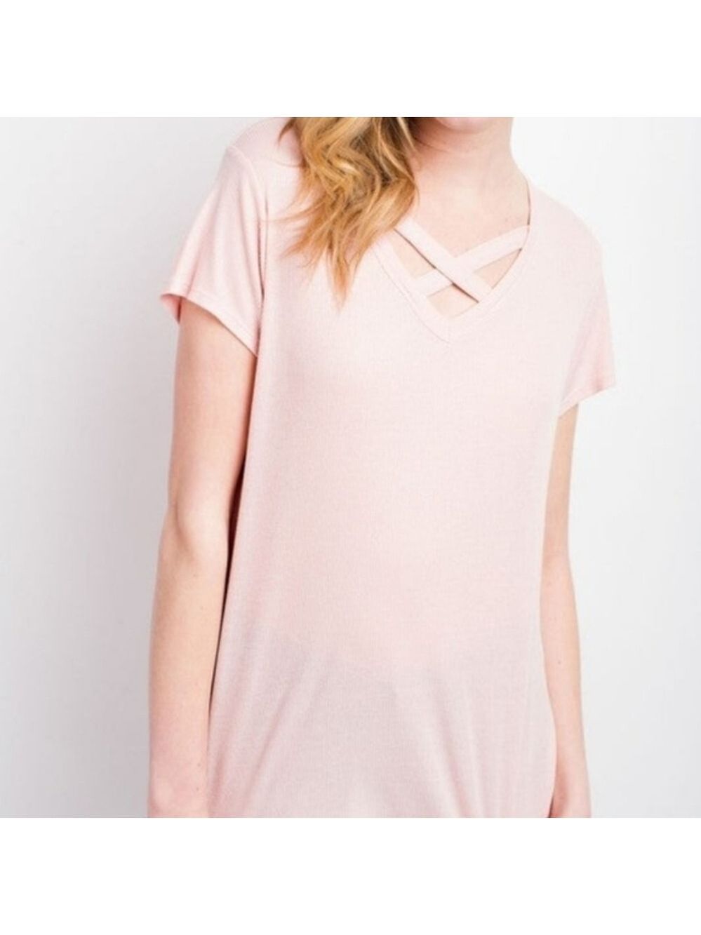 12 PM BY MON AMI Pink Short Sleeve Cross V Neck Top Size XL NWT